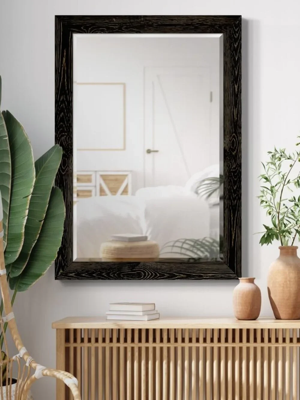 41x29 Black Rustic Mirror Barnwood Framed Wall Mirror, Vert or Horiz Hanging